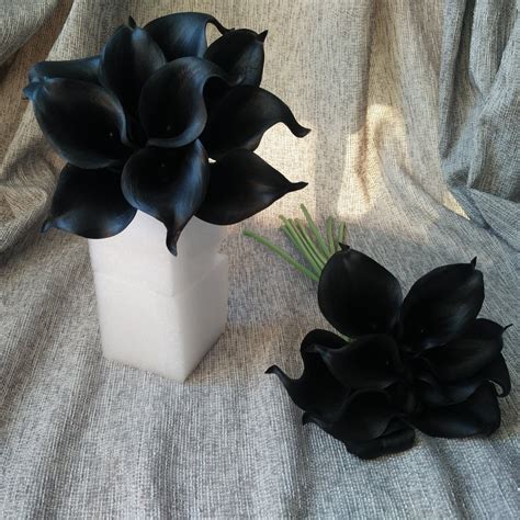 Black Calla Lilies Wedding Flowers 10 Stem Real Touch Calla Etsy