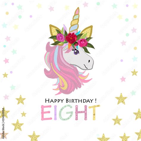 Eighth Birthday Greeting Eight Text Magical Unicorn Birthday