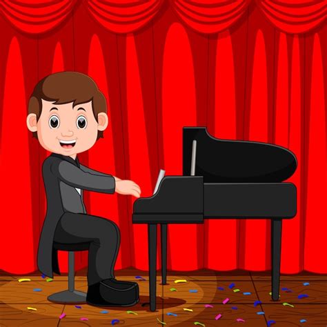 Premium Vector Cute Boy Cartoon Playing Piano