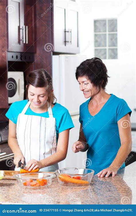 Mother Teaching Daughter Cooking Stock Image Image Of Home Caucasian