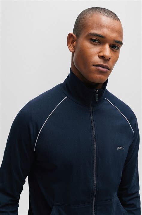 BOSS - Stretch-cotton zip-up jacket with logo detail