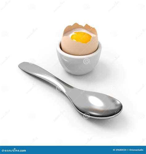 Crushed Soft Boiled Egg Witch Spoon In Front Stock Illustration