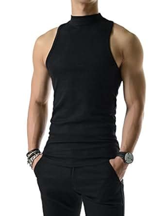 Slv Mens Slim Fit Sexy High Neck Tank Top Cotton Sleeveless