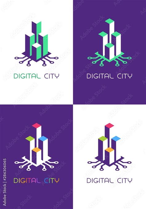 Digital City Emblem Set Of Logo Designs On The Subject Of Smart City