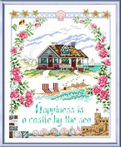 Happiness is a Castle by the Sea, cross stitch pattern designed by ...