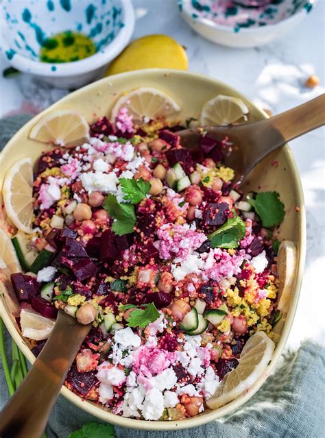 Rote Bete Salat mit Feta Couscous Kichererbsen s Küche