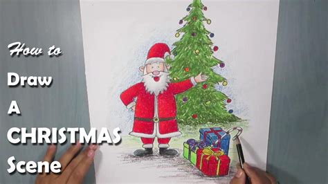 How To Draw A Christmas Scene With Oil Pastel Youtube