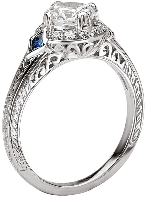 14k Vintage Sapphire Accent Filigree Halo Diamond Engagement Ring