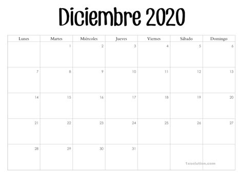 Calendario Diciembre 2020 Plantilla De Calendario Para Imprimir
