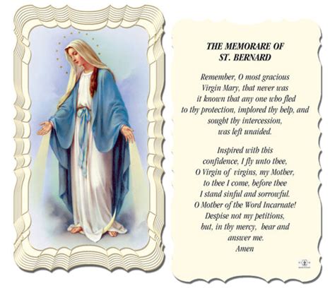 The Memorare Of St Bernard Prayer Card Catholic Shoppe Usa