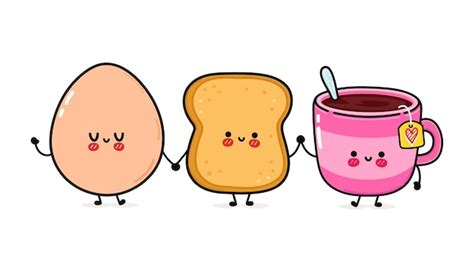 Premium Vector Cute Funny Happy Toast Eggs And Cup Of Tea