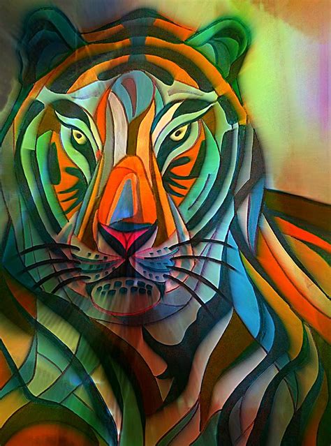 Colorful Tiger Painting By Shmulik Benhos