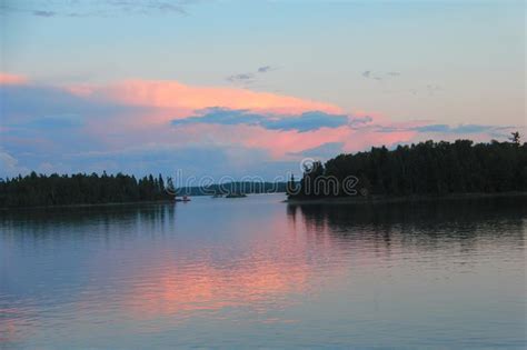 soft peach toned sunset lake of the woods kenora ontario stock image image of sunset