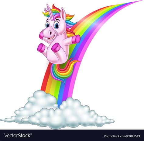 Cartoon Unicorn Sliding On A Rainbow Royalty Free Vector