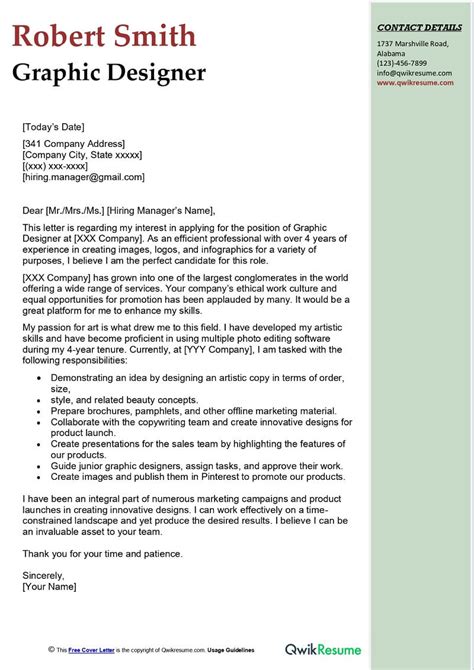 Cover Letter Examples For Graphic Design Position