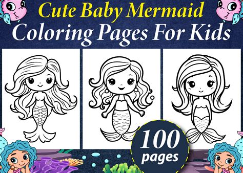 100 Cute Baby Mermaid Coloring Pages Graphic By Golden Art · Creative