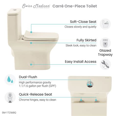 Carré One Piece Square Toilet Dual Flush 1116 Gpf In Bisque Swiss