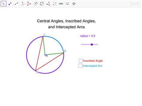 Central Angles Inscribed Angles And Intercepted Arcs Geogebra