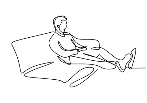 One Continuous Line Drawing Of Young Happy Teenager Man Take A Rest By