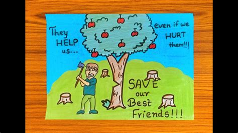 Save Trees Drawing For School Projecteasy Conservation Of Trees Poster