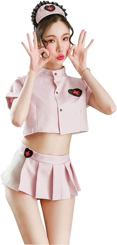 Women Sexy Lingerie Anime Cosplay Nurse Costume Crop Top And Mini Skirt