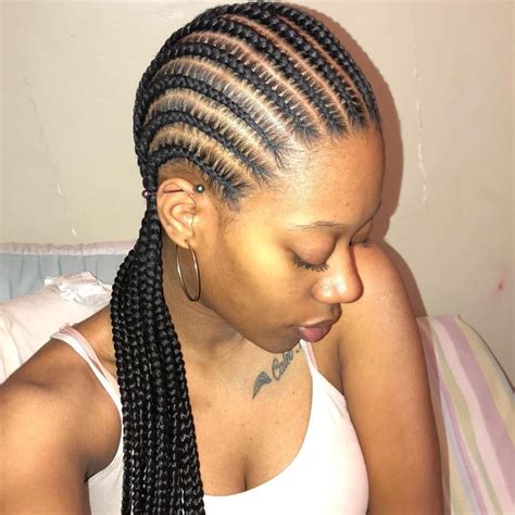 This hairstyle requires continuously adding of hair extension into a single cornrow to get a desired width. Latest Ghana Braids Hairstyles: Top Trending Braided ...
