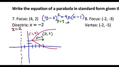 Day 12 Test C 7 To 9 Write The Equation Of The Parabola Given The