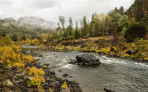Northern California Coastal Mountains River Landscape Misty Fall Scene