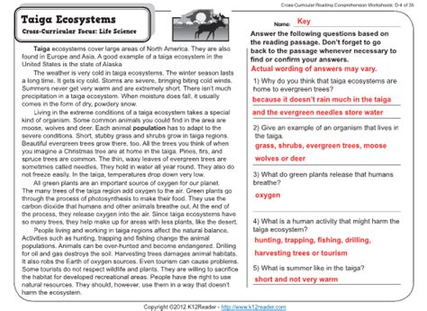 K12reader 4th Grade Reading Comprehension Worksheets Reading