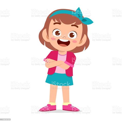 Happy Cute Smile Kid Girl Crossed Arms Stock Illustration Download
