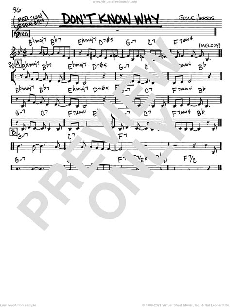 Don't Know Why sheet music (real book - melody and chords) (in C)
