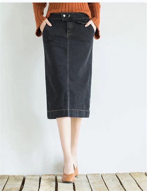 Cotton Blend Straight Skirts For Women Plus Size Empire Casual Skirts Black New Fashion Slimming