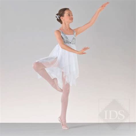 Girls White Sequin Lyrical Dress Ballet Dance Costume 6 8 9 11 12