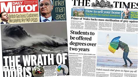 Newspaper Review The Wrath Of Storm Doris Bbc News
