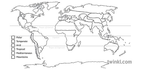World Climate Zones Blank Map Geography Ks3 Ks4 Illustration Twinkl