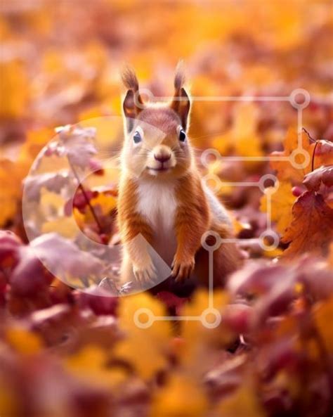 Adorable Picture Of A Red Squirrel In A Pile Of Autumn Leaves Stock