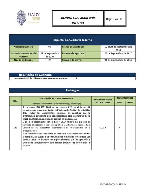 Reporte De Auditoría Internapdf Auditoría Bibliotecas