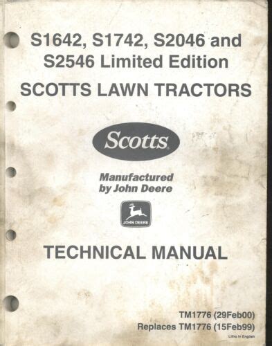 John Deere Tm1776 Technical Manual Scotts Lawn Tractors S1642 S1742