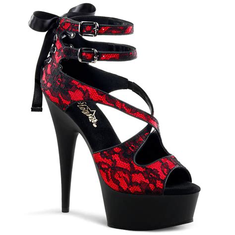pleaser sexy red and black lace platform 6 high heels shoes del678lc rsa b ebay