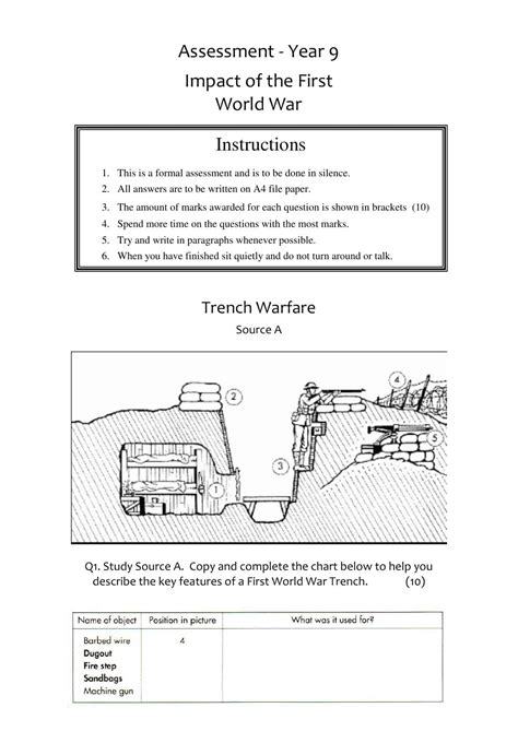 Wwi Source Assessment Worksheet Year 9 Ks3 Lesson Resource