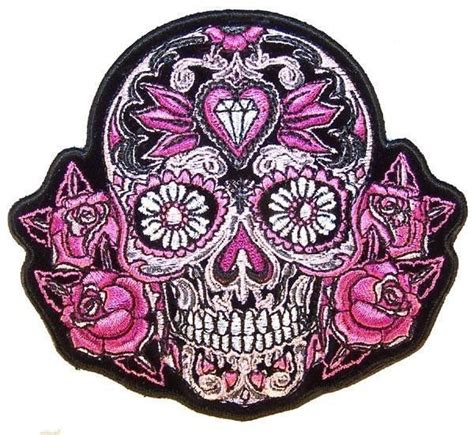 Pink Sugar Skull And Roses Patch Sugar Skull Tattoos Pink Skull Candy Skulls