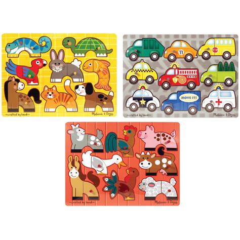 Melissa And Doug Mix N Match Wooden Peg Puzzles Set Of 3 Animals And