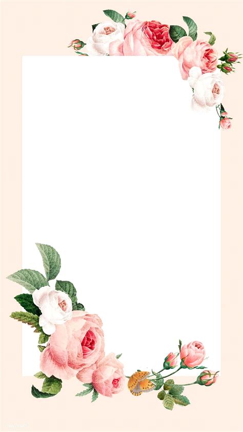 Blank Floral Rectangle Frame Vector Mobile Phone Wallpaper Premium