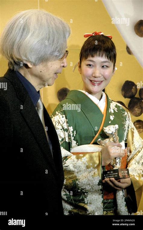 japanese actress haru kuroki r celebrates with yoji yamada a film director of chiisai ouchi