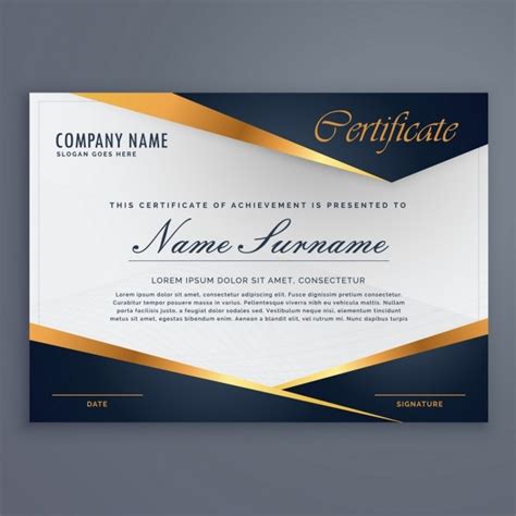Certificado Decorado Con Formas Azules Y Líneas Doradas Vector Gratis