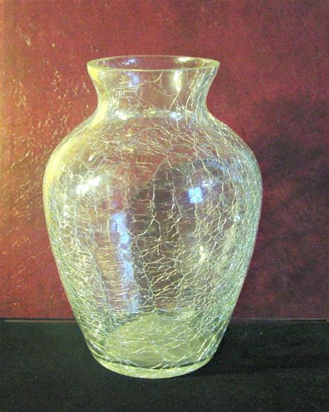 Tall Vase Crackle Glass Vase Clear Glass Vintage Glass Etsy