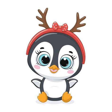Pingüino De Dibujos Animados Lindo Con Cuerno De Navidad 3417378