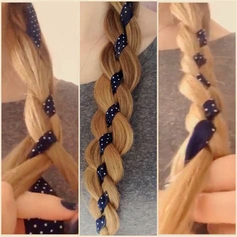 You can wear a hair ribbon woven into a crown braid to create a lovely look. 4strand braid with ribbon By: @lovelyhairbraids #Padgram ...