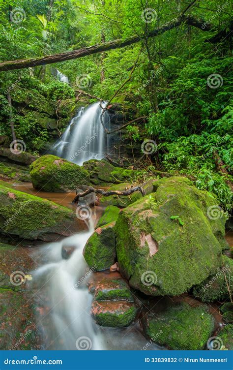 Waterfall With Green Moss Stock Photo Image Of Mountains 33839832