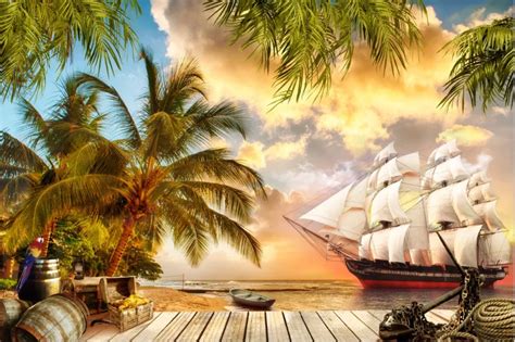 7x5ft Palm Tree Sand Beach Deck Nautical Pirates Ship Sail Custom Photo